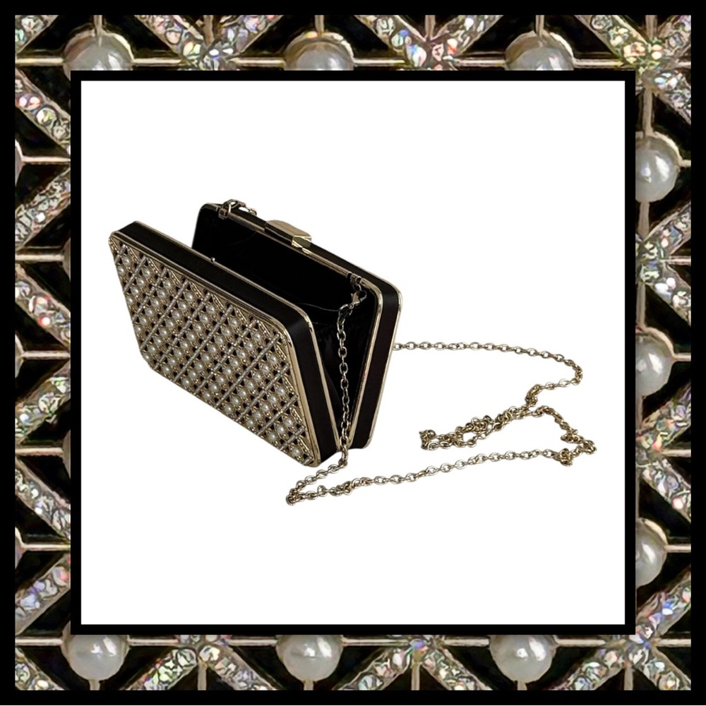i.n.c. International Concepts Gold Pearl & Rhinestone Box Clutch Purse